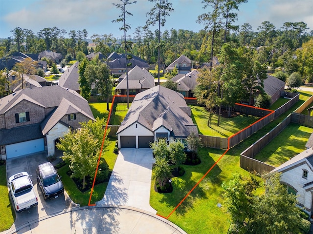 aerial view of residential area featuring property boundaries highlighted