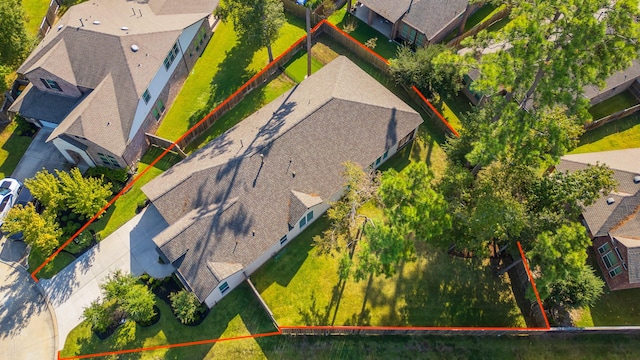 aerial perspective of suburban area featuring property parcel outlined