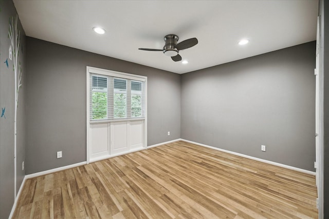6549 Bayou Glen Rd, Houston, TX 77057 - empty room featuring ceiling fan, light wood finished floors, baseboards, and recessed lighting