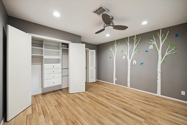 6549 Bayou Glen Rd, Houston, TX 77057 - unfurnished bedroom featuring light wood-type flooring, recessed lighting, baseboards, and a ceiling fan