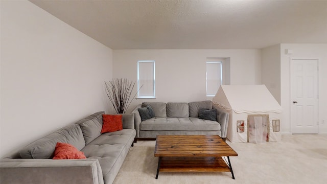 living area featuring carpet flooring