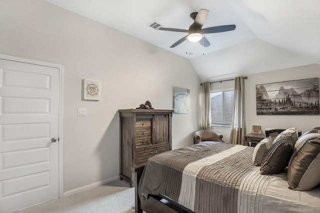 13814 Russell Ct, Mont Belvieu, TX 77523 - carpeted bedroom featuring lofted ceiling, baseboards, and ceiling fan