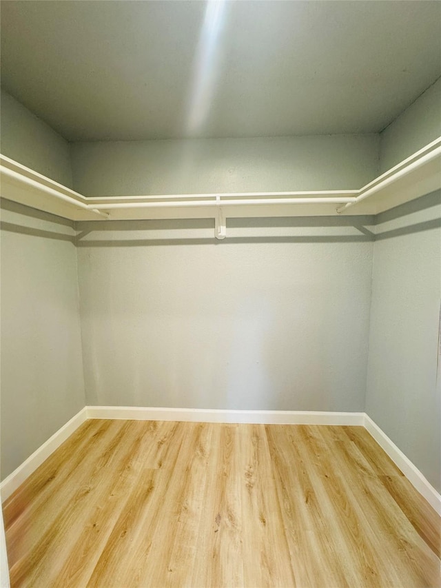 walk in closet with wood finished floors