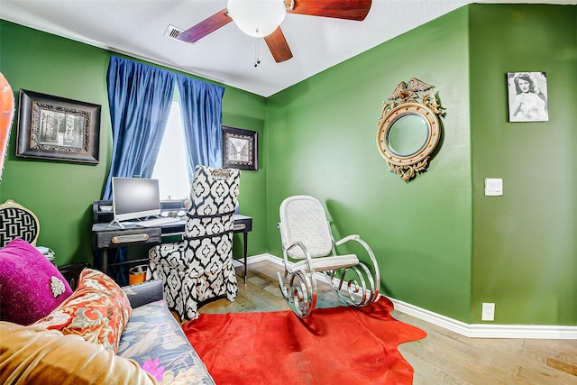 13600 Breton Ridge St Unit 25B, Houston, TX 77070 - office with a ceiling fan, wood finished floors, and baseboards