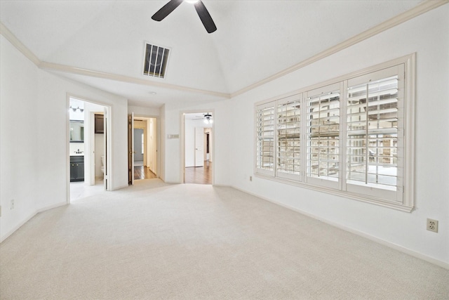 12514 Wealdstone Dr, Tomball, TX 77377 - unfurnished living room featuring a ceiling fan, carpet floors, vaulted ceiling, and baseboards