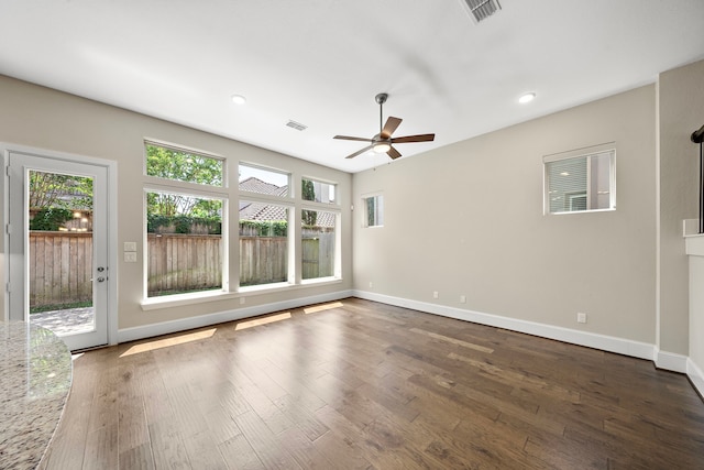 1404 Arkley Way, Houston, TX 77055 - unfurnished room featuring a ceiling fan, dark wood finished floors, baseboards, and recessed lighting