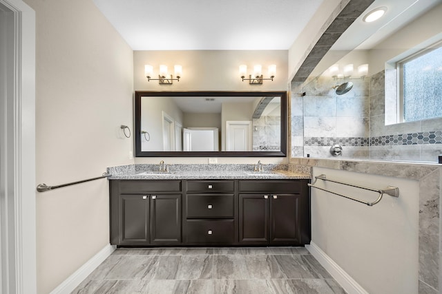1404 Arkley Way, Houston, TX 77055 - full bath with a walk in shower, double vanity, and baseboards