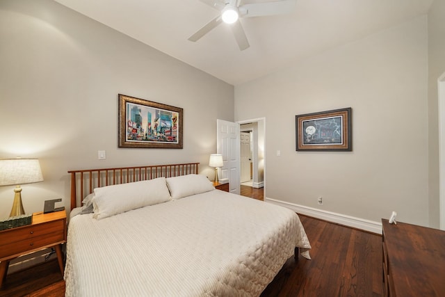 1710 Spring St, Houston, TX 77007 - bedroom featuring baseboards, dark wood-style floors, and ceiling fan