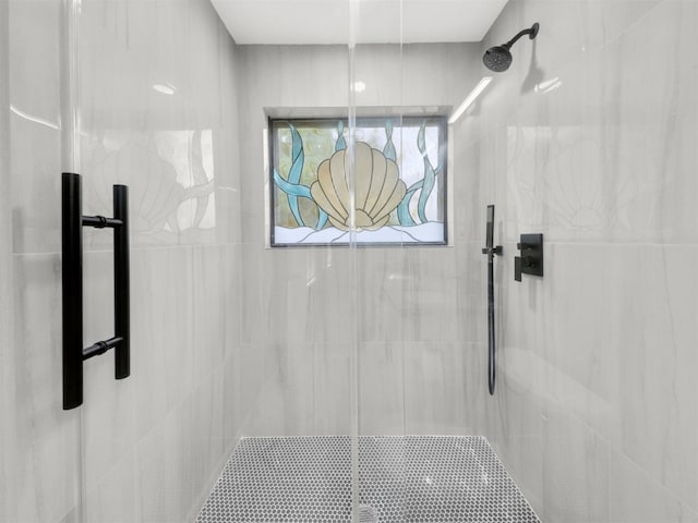 bathroom with a shower stall