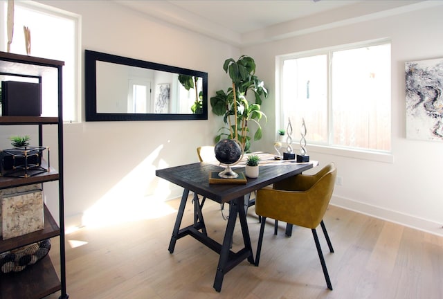 dining room with wood finished floors and baseboards