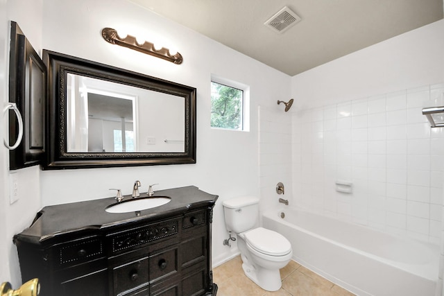 13114 Oak Ledge Dr, Houston, TX 77065 - bathroom featuring toilet, tile patterned floors, vanity, shower / washtub combination, and baseboards