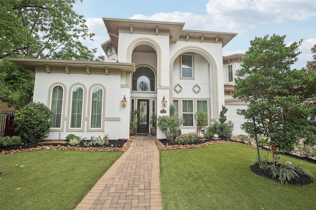 3109 Mcculloch Cir, Houston, TX 77056 - view of front of property featuring stucco siding, a front yard, and a garage