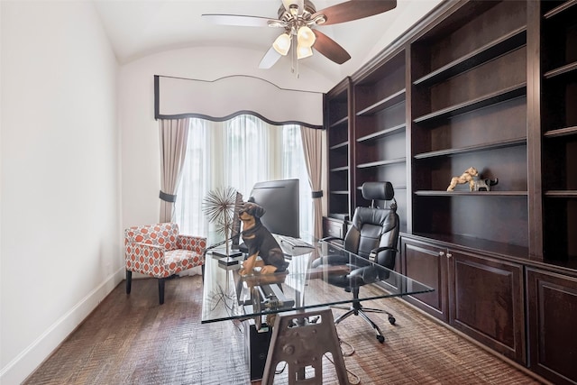 3109 Mcculloch Cir, Houston, TX 77056 - office space featuring baseboards, a ceiling fan, and lofted ceiling