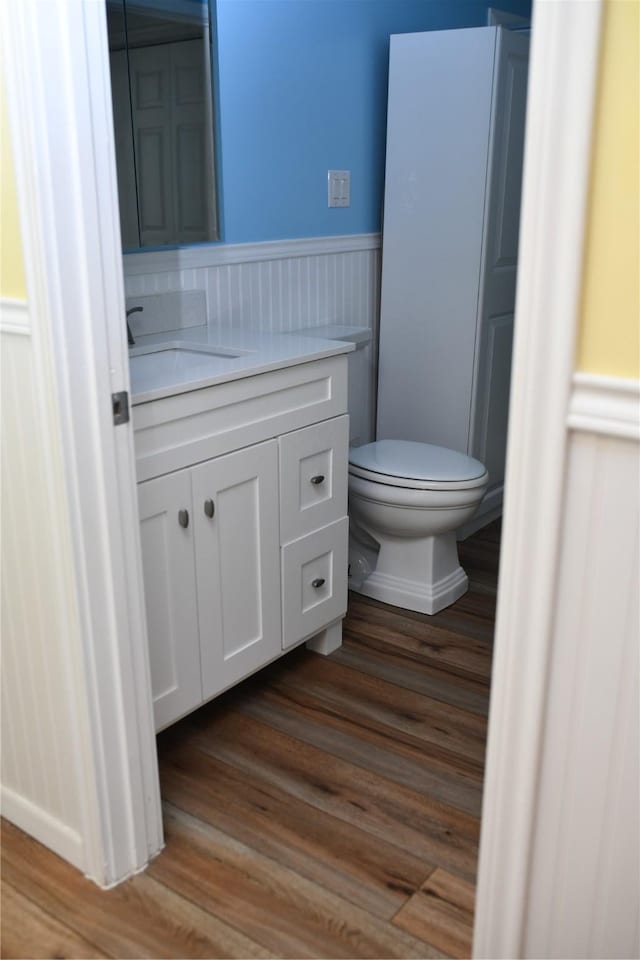 112 Lcr 902, Jewett, TX 75846 - bathroom featuring wainscoting, toilet, vanity, and wood finished floors