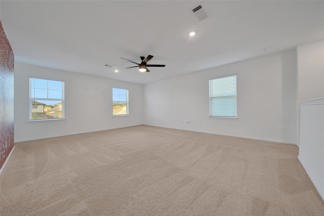23431 Wrexham St, Spring, TX 77373 - empty room featuring ceiling fan, light carpet, baseboards, and recessed lighting