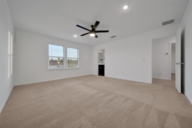 23431 Wrexham St, Spring, TX 77373 - unfurnished living room with light carpet, a ceiling fan, baseboards, and recessed lighting