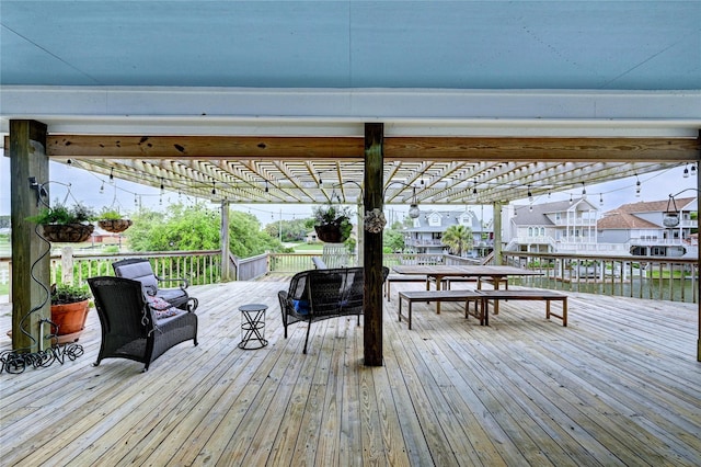 wooden terrace featuring a residential view