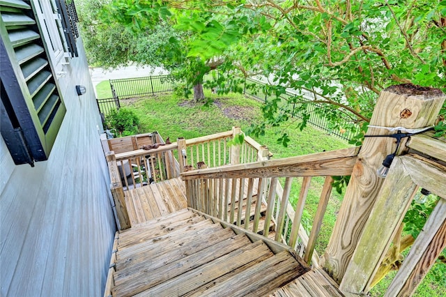 wooden terrace featuring a fenced backyard