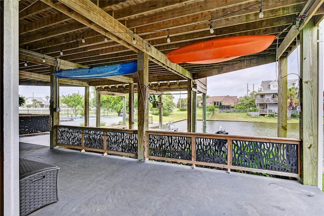 view of patio / terrace featuring a water view