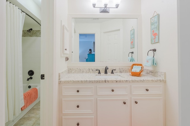 34 S Taylor Point Dr, The Woodlands, TX 77382 - full bathroom featuring vanity and shower / bathtub combination with curtain