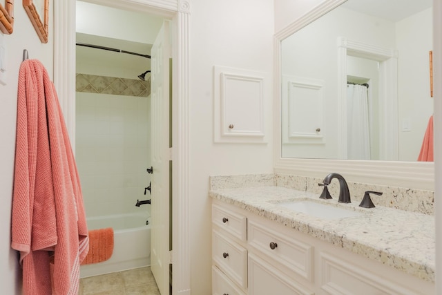 34 S Taylor Point Dr, The Woodlands, TX 77382 - full bathroom featuring vanity, shower / bathtub combination with curtain, and tile patterned flooring