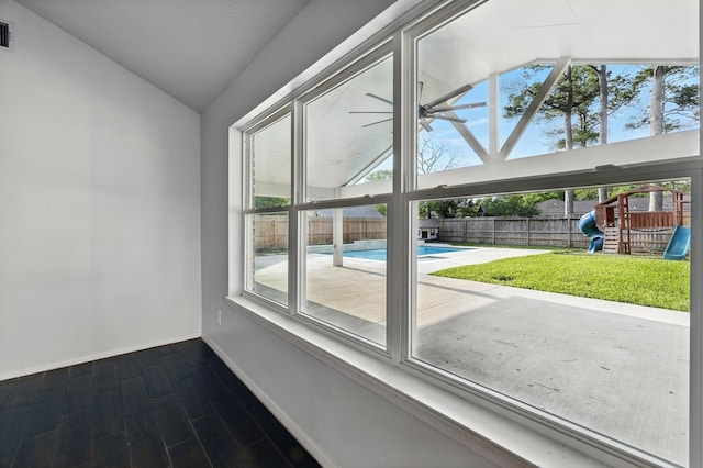 12318 Amado Dr, Houston, TX 77065 - unfurnished sunroom featuring lofted ceiling