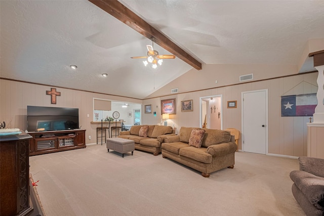 1745 15th St, Hempstead, TX 77445 - living room featuring light carpet, ceiling fan, and baseboards