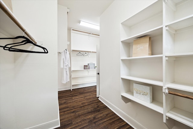 walk in closet with wood finished floors