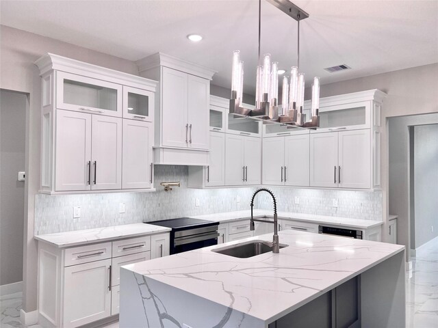 1156 Rd 6604, Dayton, TX 77535 - kitchen featuring electric range, a sink, light marble finish floors, white cabinets, and recessed lighting