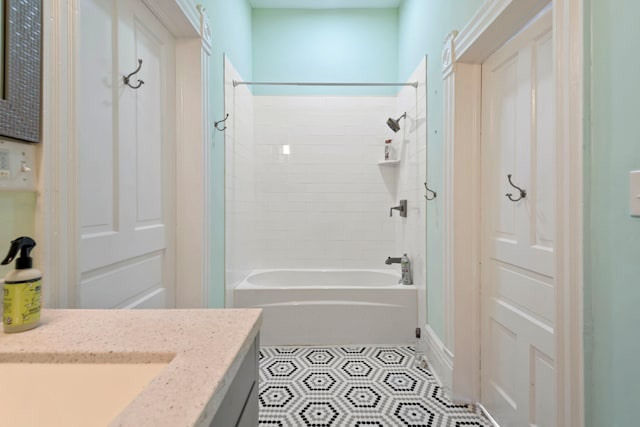 1827 Ball St, Galveston, TX 77550 - bathroom with vanity, tile patterned floors, and shower / washtub combination