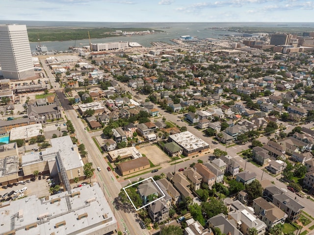 1827 Ball St, Galveston, TX 77550 - aerial overview of property's location featuring property boundaries highlighted and a nearby body of water