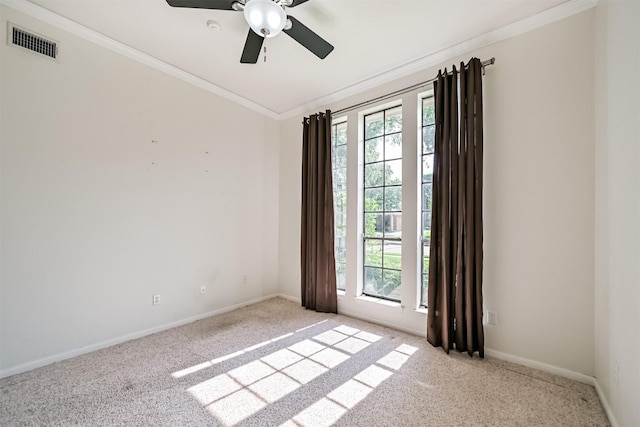 4734 Baywood Dr, Pasadena, TX 77505 - unfurnished room featuring crown molding, light colored carpet, baseboards, and a ceiling fan