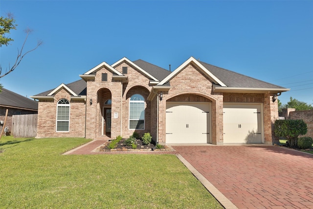 15623 Lavender Bay Ln, Cypress, TX 77429 - traditional home featuring decorative driveway, an attached garage, brick siding, and a shingled roof