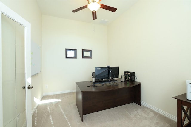 15623 Lavender Bay Ln, Cypress, TX 77429 - office featuring a ceiling fan, light colored carpet, and baseboards