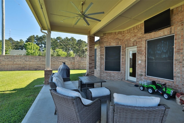 15623 Lavender Bay Ln, Cypress, TX 77429 - view of patio featuring ceiling fan and an outdoor hangout area