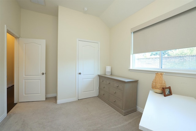15623 Lavender Bay Ln, Cypress, TX 77429 - bedroom featuring light carpet, lofted ceiling, and baseboards