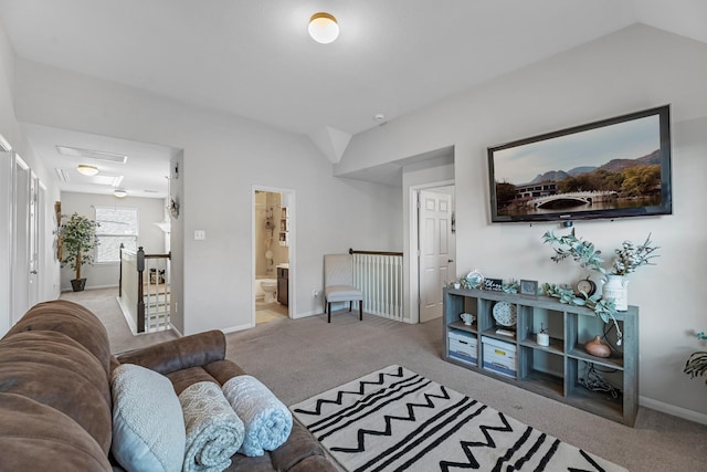 8315 Egret Bay Cir, Baytown, TX 77523 - carpeted living area featuring lofted ceiling and baseboards