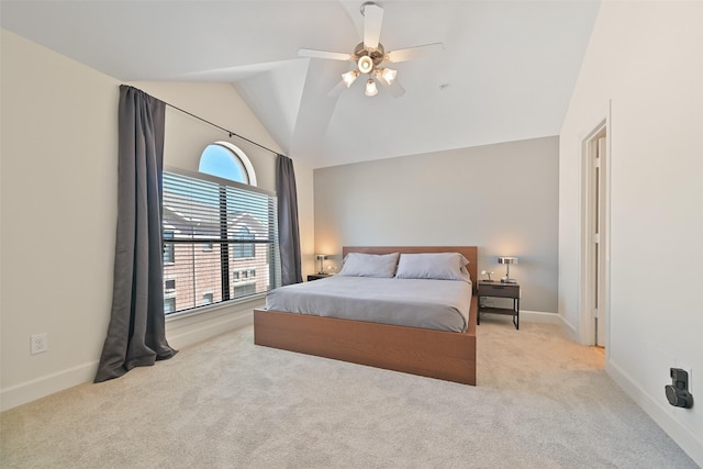 8715 Meadowcroft Dr Unit 1002, Houston, TX 77063 - bedroom with vaulted ceiling, carpet floors, baseboards, and a ceiling fan