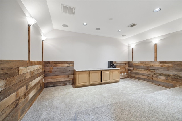 11127 Salento Ct, Richmond, TX 77406 - unfurnished office with wooden walls, light colored carpet, recessed lighting, and a wainscoted wall