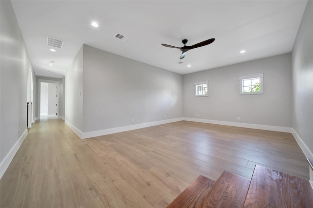 18829 Cypress Church Rd, Cypress, TX 77433 - empty room featuring a ceiling fan, light wood-type flooring, baseboards, and recessed lighting