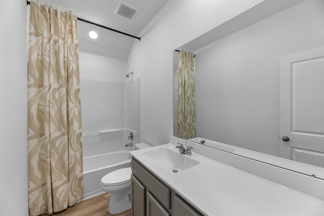 17723 Sapphire Pines Dr, New Caney, TX 77357 - full bathroom featuring toilet, shower / bath combo, wood finished floors, and vanity