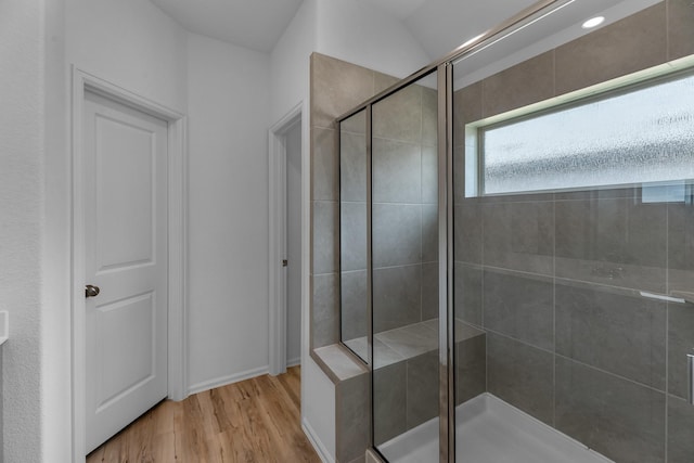 17723 Sapphire Pines Dr, New Caney, TX 77357 - bathroom with wood finished floors and a stall shower