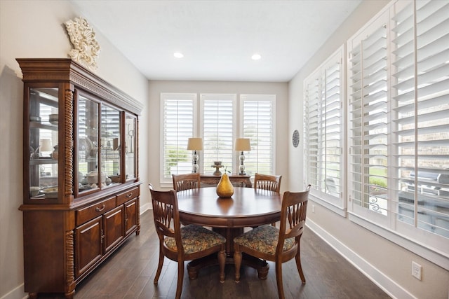 809 Stella Vista Ct, Katy, TX 77493 - dining room featuring baseboards, dark wood-style floors, and recessed lighting