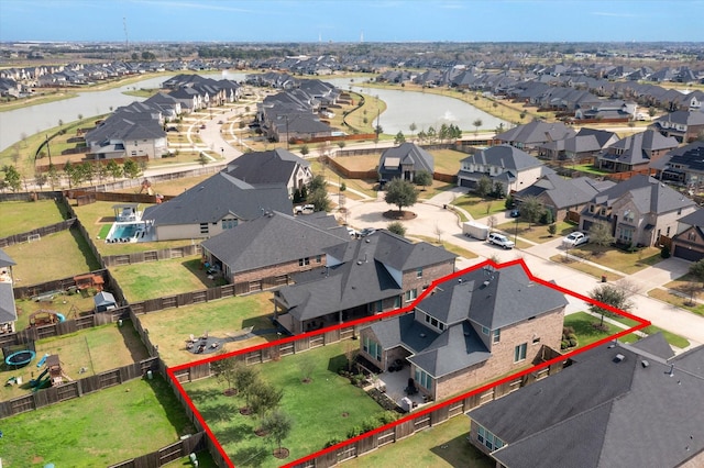 809 Stella Vista Ct, Katy, TX 77493 - aerial perspective of suburban area with a large body of water and property boundaries highlighted