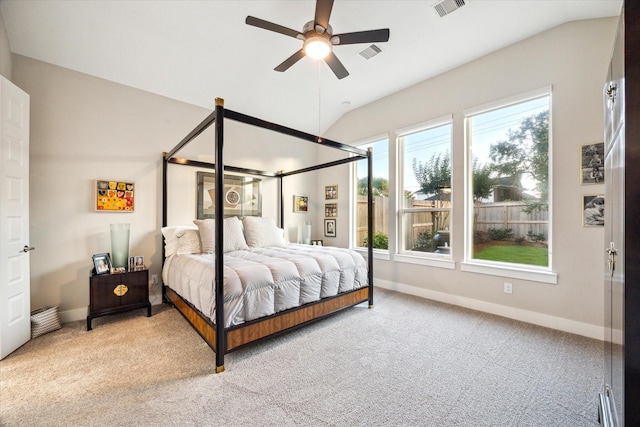 13234 James Terrace Ln, Houston, TX 77059 - carpeted bedroom with lofted ceiling, multiple windows, baseboards, and ceiling fan