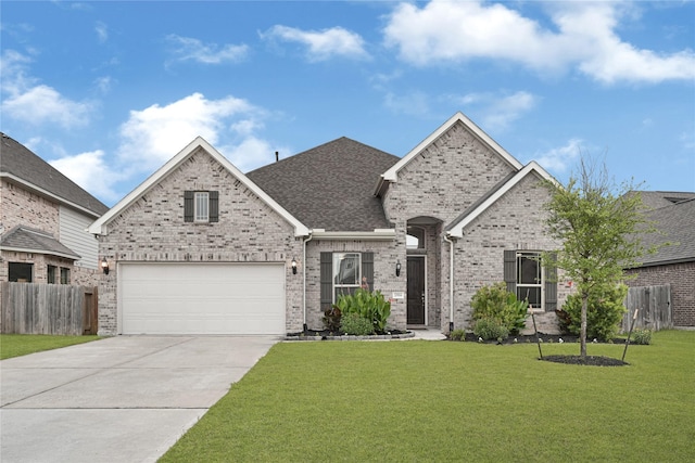 20814 Silver Lance Dr, Tomball, TX 77375 - french country home with concrete driveway, brick siding, and roof with shingles