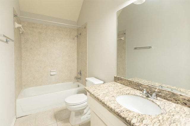 full bathroom featuring toilet, bathing tub / shower combination, tile patterned floors, and vanity