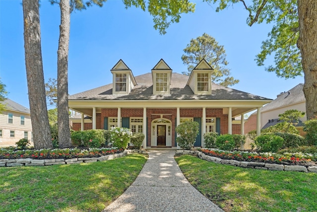 1706 Lofty Maple Trl, Houston, TX 77345 - view of front of house featuring brick siding, a front lawn, a porch, and a shingled roof