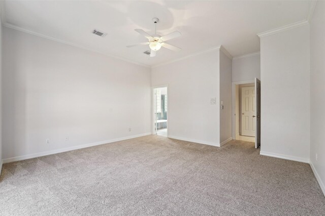 1706 Lofty Maple Trl, Houston, TX 77345 - carpeted empty room featuring a ceiling fan, ornamental molding, and baseboards