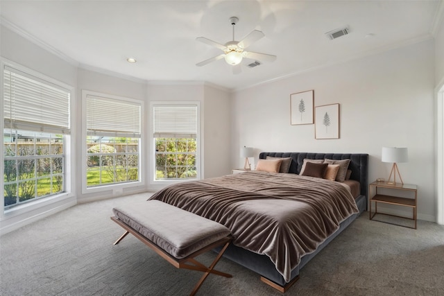 1706 Lofty Maple Trl, Houston, TX 77345 - bedroom with carpet floors, ornamental molding, and ceiling fan